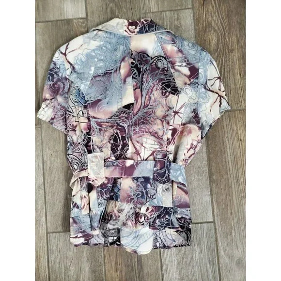 Alberto Makali Linen Blend Tapestry Ruffle Zip Front Short Sleeve Jacket With... - Picture 5 of 8